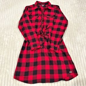 Eddie Bauer Buffalo Plaid Red & Black Field Flannel Dress Partial Button Size 12
